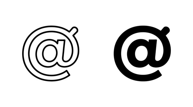 At sign internet symbol line and solid vector icon set for web communication.