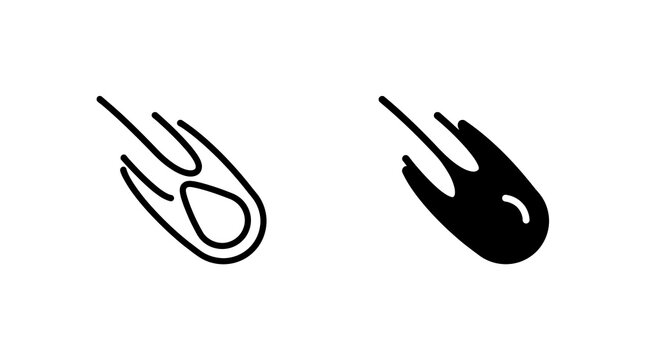 Meteorite falling comet vector icon set in line and solid styles for astronomy themes.