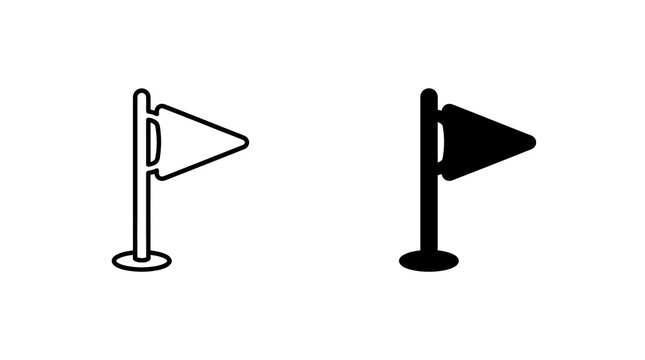 Triangle golf flagstick outline and glyph icon set isolated on transparent background.