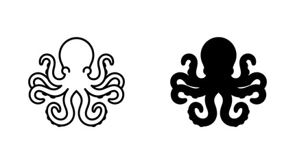 Octopus sea animal icons featuring outline and solid silhouettes for marine life. © Iqrabatool