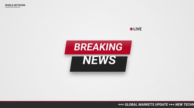 Breaking news broadcast graphic with live indicator on gray background