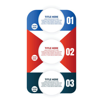 Three Step Red Blue and Teal Infographic with Stacked Geometric Panels