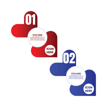 Two Step Red and Blue Connected Process Infographic with Rounded Horizontal Shapes and Numbered Circular Labels for Project Workflow Presentation