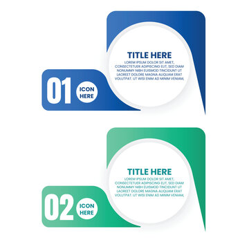 Two Step Blue and Green Stacked Panel Infographic with Large Numbered Sections and Circular