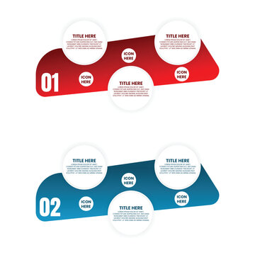 Two Step Horizontal Process Infographic with Red and Blue Rounded Bars Numbered Sections and Circular