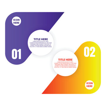 Two Step Purple and Yellow Geometric Infographic with Angular Numbered Panels and Circular Labels for Business Comparison and Presentation