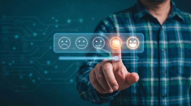 Customer satisfaction survey with happy emoji rating scale