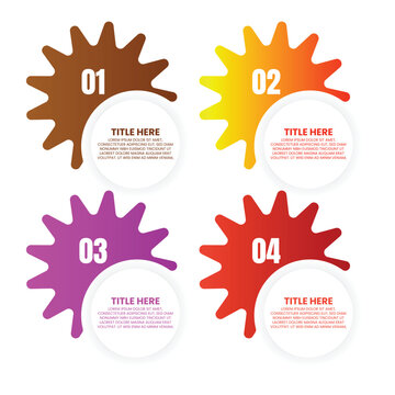 Four Step Paint Splash Infographic with Colorful Numbered Shapes and Circular Text Areas for Creative Business Presentations