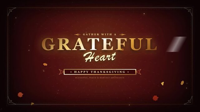 Happy thanksgiving grateful heart card elegant gold typography red background luxury decorative social media greeting graphic motion background