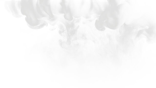 Billowing white vapor clouds flowing downward from the top edge isolated on transparant background