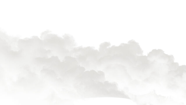 Puffy white cumulus cloud formation sweeping along the lower frame isolated on transparant background