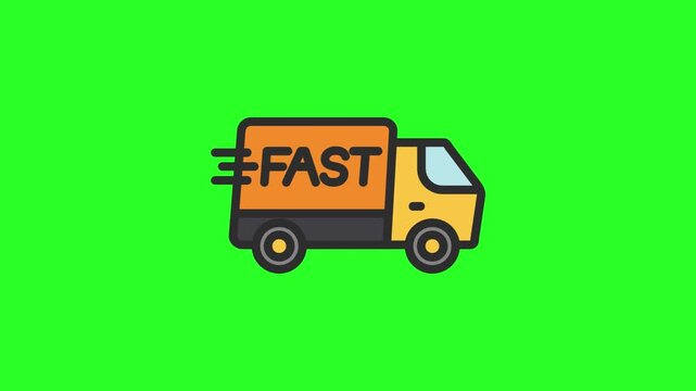 Fast Delivery Truck with Motion Lines Icon Isolated on Green Screen Chroma Key Background Vector Motion Graphic Asset   