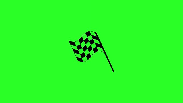 Checkered Flag Finish Line Race Icon Isolated on Green Screen Chroma Key Background Vector Motion Graphic Asset   