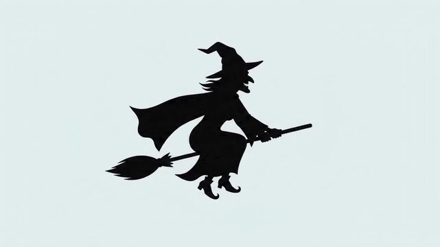 Silhouette of a witch flying on a broomstick for Halloween celebration.