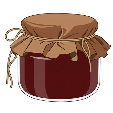 homemade red berry jam jar with a rustic brown fabric cover tied with twine isolated on a clean white background sweet fruit preserve for breakfast dessert and gourmet food packaging digital