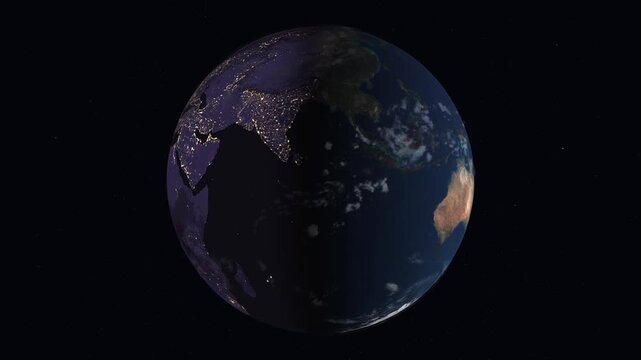 Realistic 3D Planet Earth Rotating in Deep Space with Day and Night Terminator Line and Glowing City Lights - Seamless Full HD 1080p Loop