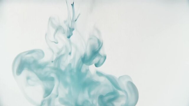 Abstract swirling dark blue liquid ink clouds dispersing in clear water with white background 4K Generative AI