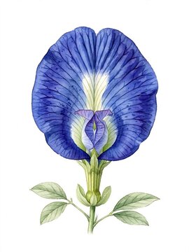 Blue butterfly pea flower bunga telang watercolor illustration isolated on white background