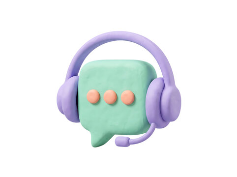 Mint Headset Surrounding Peach Blank Speech Bubble 3D Clay Communication Icon on Transparent Background