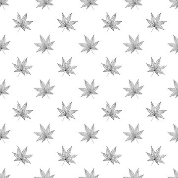 Seamless pattern with hand drawn cannabis leaf Medicine marijuana Hemp leaves For decorative print, wrapping paper, fabric, packaging, background