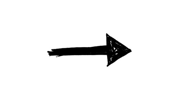 Single Long Black Hand Drawn Hatching Horizontal Pointer Arrow Vector Graphic Illustration Isolated On White Background Abstract Shaded Line Sketch Doodle Symbol Sign Element For Business Presentation