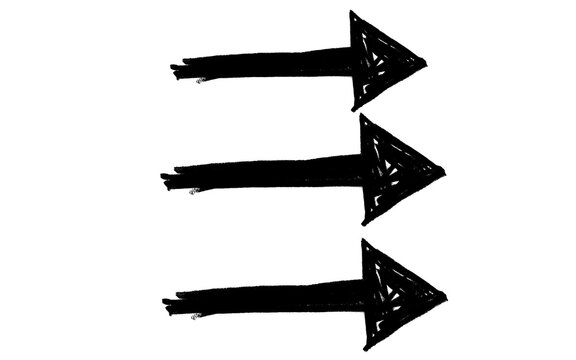 Set Of Three Long Black Hatching Pointer Arrows Vector Illustration Isolated On White Background Abstract Shaded Line Sketch Doodle Graphic Element Decorative Accent Symbol For Presentation Design