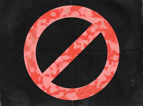 Retro Halftone Dot Pattern Red Prohibition Symbol Vintage Print Effect