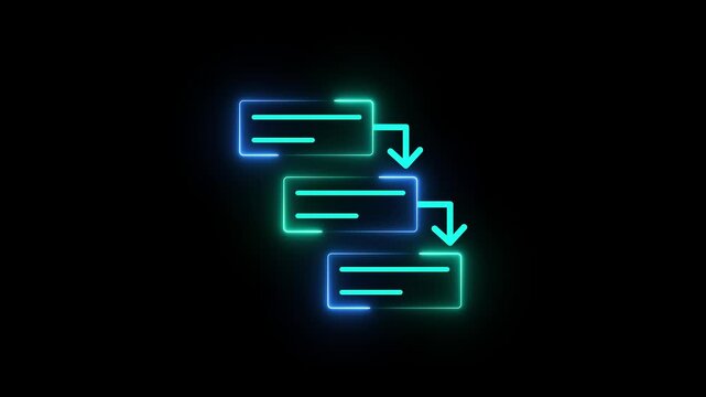 Waterfall methodology neon outline animation. Step by step guidance animated icon. Sequential project management approach. Continuous process on neon concept video.