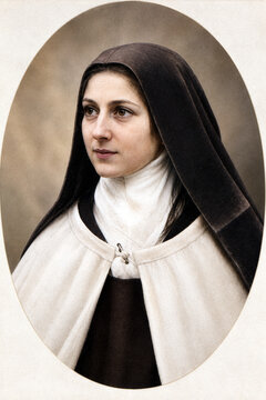 Portrait of Saint Therese of Lisieux. Carmelite nun and Saint of the Catholic Church. AI modified