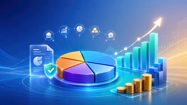 Professional pie chart and pie chart illustrating financial growth strategy and measurable business performance