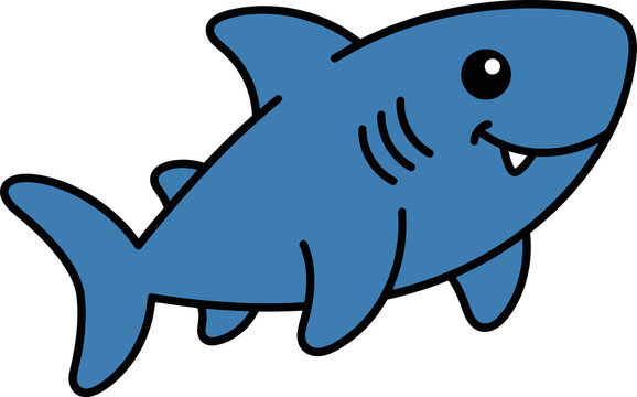 Blue Cartoon Shark Isolated on Black Background