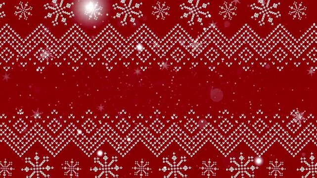 Christmas knitted sweater pattern with snowflakes and falling snow animation for holiday background