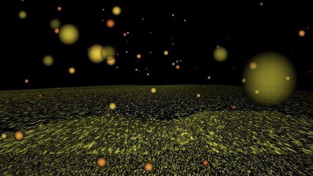 glowing fireflies dance across a dark, textured field, creating a magical and ethereal atmosphere of natural wonder