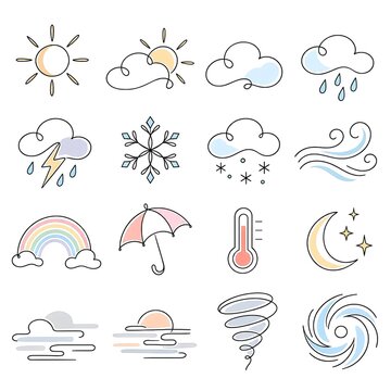 天気の線画アイコンイラストセット
