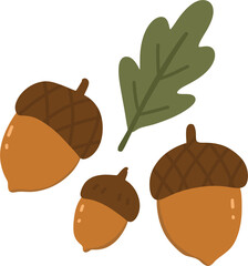 Acorns with Green Oak Leaves Autumn Nature Clipart © thesalynn
