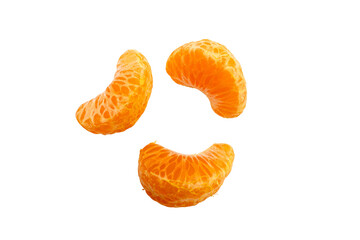 Three peeled mandarin orange segments arranged in a circle, isolated on a transparent background. Fresh citrus fruit with bright orange color and juicy texture. © Mukta