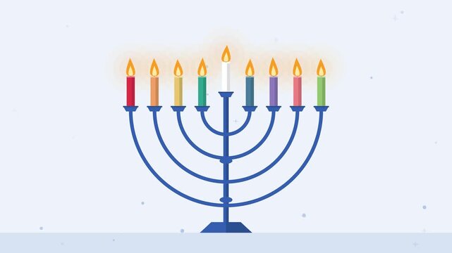 White and blue Hanukkah menorah with candles lighting one by one
