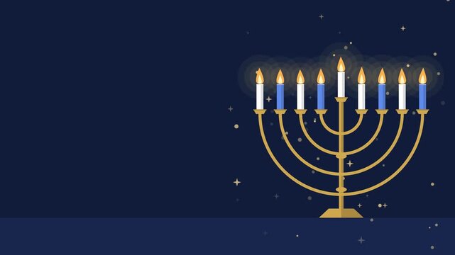 Navy and gold Hanukkah menorah with candles lighting one by one