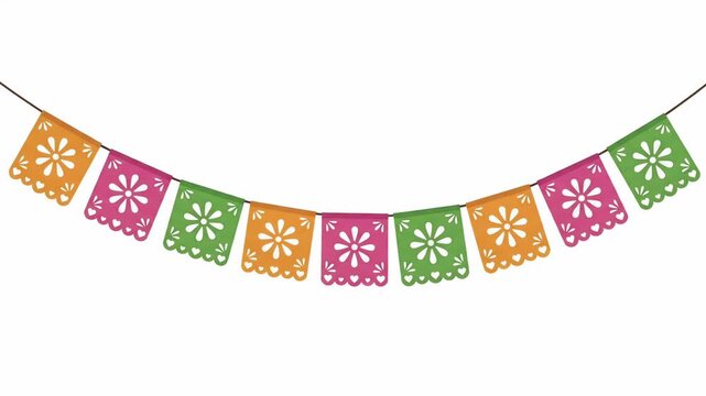 Colorful Mexican papel picado banners string for Dia de los Muertos animated motion graphic
