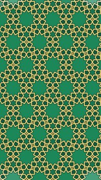 Emerald and gold Islamic rosette pattern building itself seamless loop