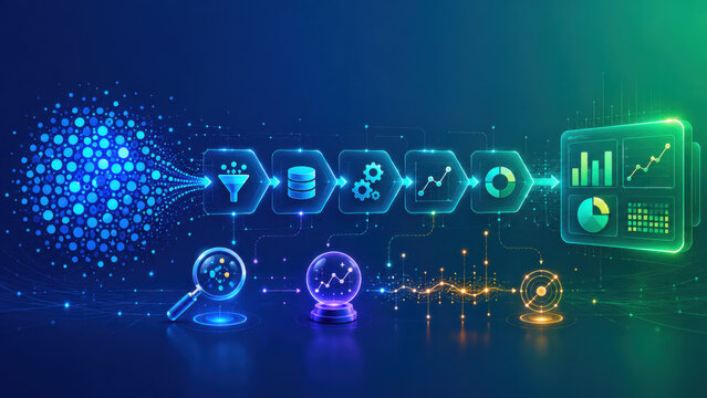 Digital world shown through connected data elements across a secure modern digital technology interface system