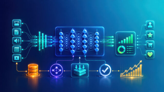 Advanced cloud computing platform shown through connected digital elements on a modern technology interface