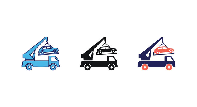 Towing truck lifting vehicle vector icons