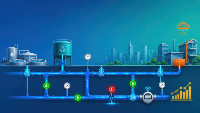 Process of water treatment plant representing environmental stewardship low carbon innovation and sustainable development