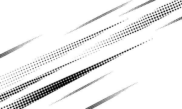 Comic Style Halftone Dot Burst with Dynamic Black Speed Trails on White Copy Title.