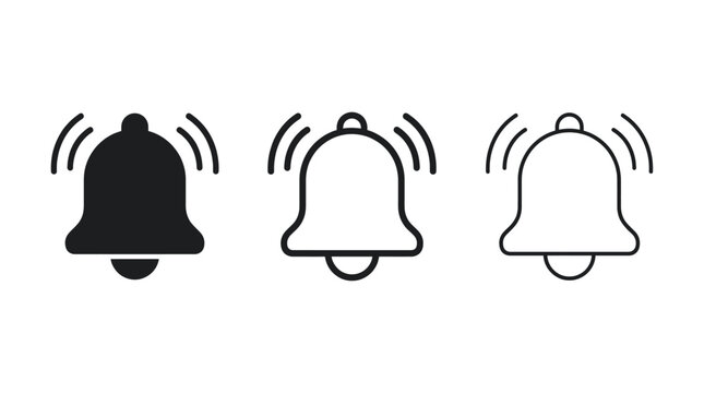 Set of bell notification icons, ringing bell symbol, vector illustration