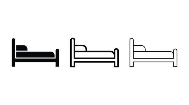 Set of bed icons in different styles, solid, outline and thin line, vector illustration