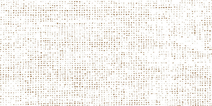 Distressed brown halftone dotted grid and rough woven fabric canvas texture on white background vector illustration.