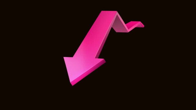 3D Magenta Arrow Moving Downward Concept Animation on Black Background
