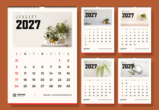 2027 Wall Calendar Template Design Layout
